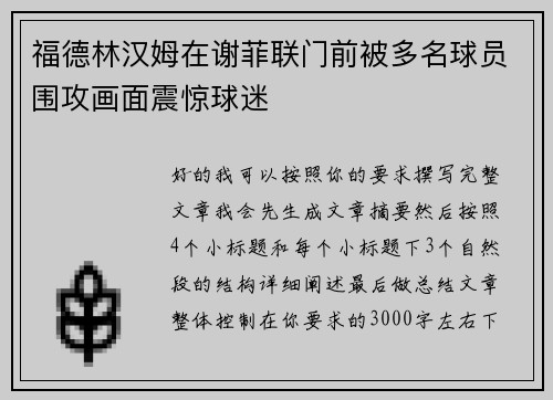 福德林汉姆在谢菲联门前被多名球员围攻画面震惊球迷